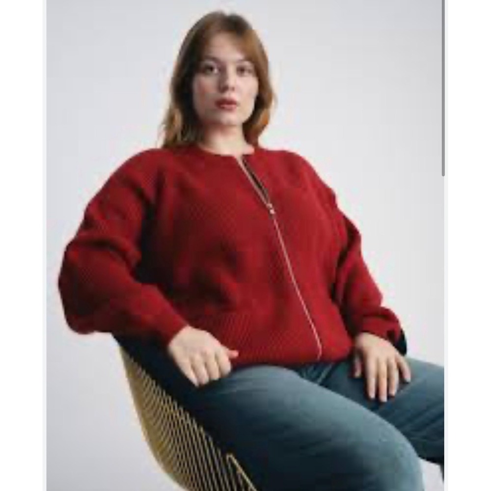 Universal Standard Zip Front Bomber Cardigan Green Ribbed Knit‎ Sweater XS 10-12